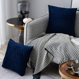 Yamonic Pack of 2 Cushion Cover Super Soft Velvet Pillow Covers Square Decorative Pillowcase for Sofa Bed Couch Bench, 18 x 18 inch, Navy blue