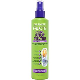 Garnier Fructis Curl Knot Melter - leche desenderante multiusos antirotura, espray desenredante hidratante y protector del calor para todos los tipos e rizos, fabricado con proteina vegana y aceite 250ml