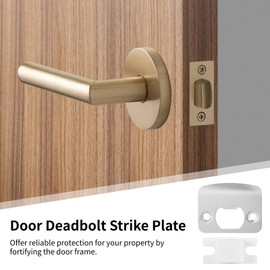 12 Pcs Door Strike Plates, Stainless Steel Deadbolt Strike Plates, Full Lip Round Corner Strike Plates, Black Door Reinforcement Kit, Fit Most Standard Wooden Doors and Locks (White-1)