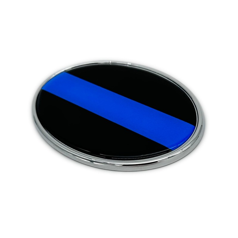 Elektroplate Police Thin Blue Line Oval Chrome All Metal Emblem