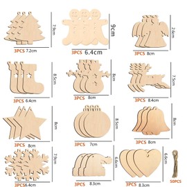 Pack of 36 Christmas Wooden Pendants, Wooden Christmas Ornaments, Ornaments for Christmas Tree, Christmas Decoration Pendant with Lanyard, Wooden Discs Wooden Pendant Angel for Christmas Tree, DIY