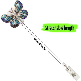 2Pcs Crystal Retractable Badge Reel, Bling Diamond Nurse Badge Holder Reels with Swivel Alligator Clip for Teachers Students Employees Identification Badges Supplies (Blue and Pink Butterfly)