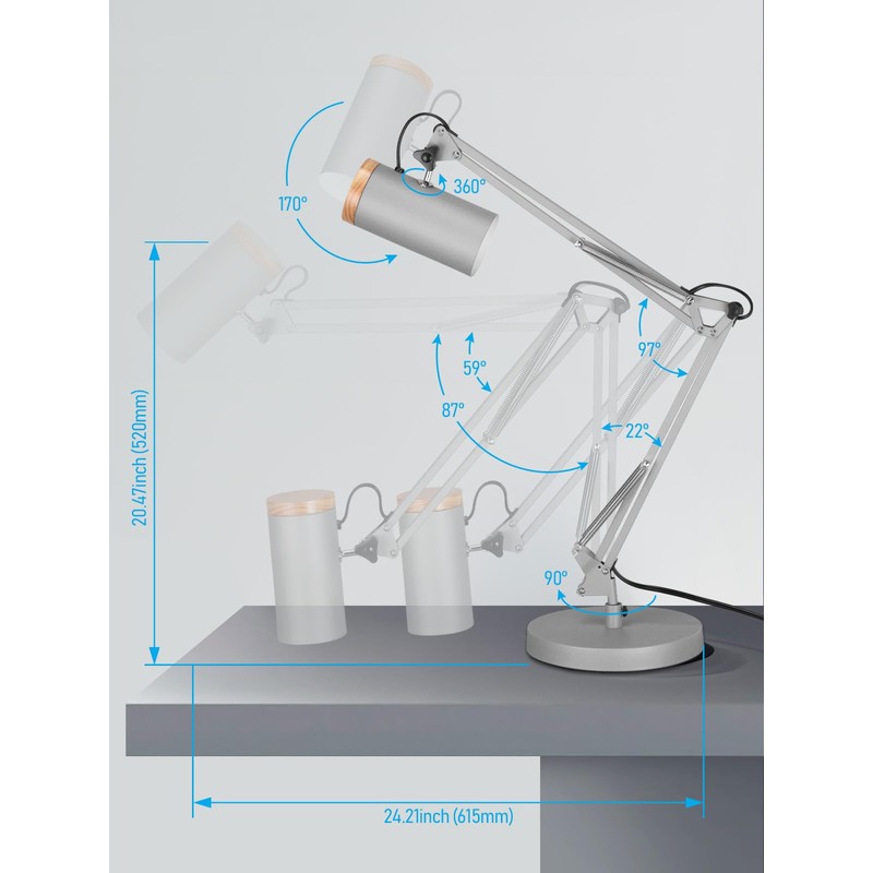 TORCHSTAR Tall Swing Arm Desk Lamp with Wooden Accent, Adjustable