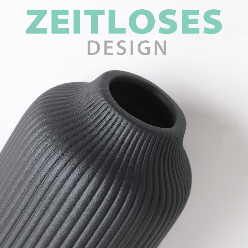 flature Ceramic Vase with Grooves, Large Decorative for Pampas Grass