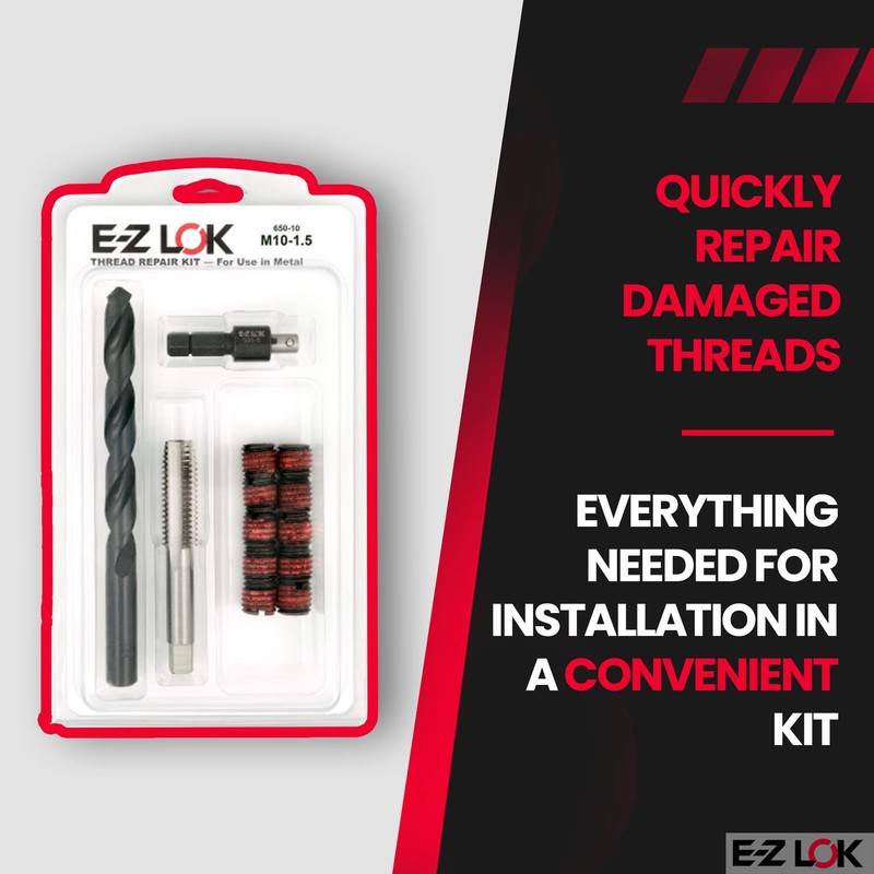 E-Z LOK EZ-650-10 Threaded Inserts for Metal; M10-1.5 Installation Kit,