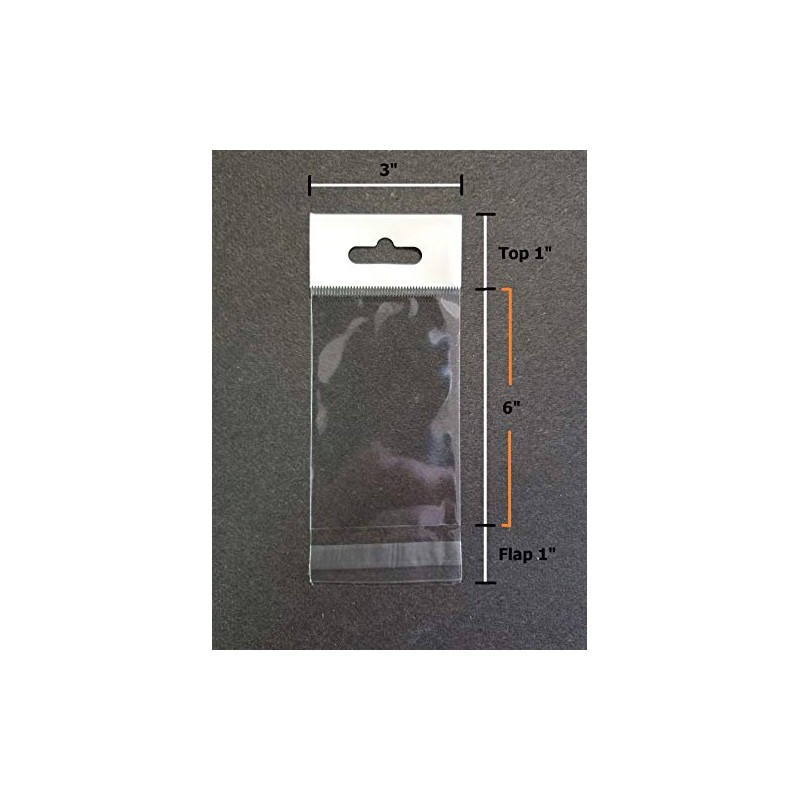UNIQUEPACKING 3x6 Hang TOP Clear Resealable Cello/Cellophane Bags w/Hanging Header