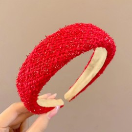 SMYAXUNW Cute red hairband for women's hair padded hairband non-slip wide hairband Christmas and Valentine's Day fabric hairband suitable for women and girls
