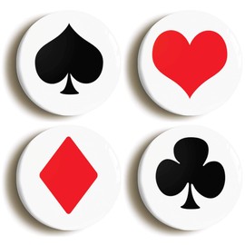 PLAYING CARD SUIT BADGE BUTTON PIN SET (Size is 1inch/25mm diameter) POKER