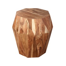 The Urban Port 22-Inch Faceted Handcrafted Acacia Wood Side End Table with Octagonal Top