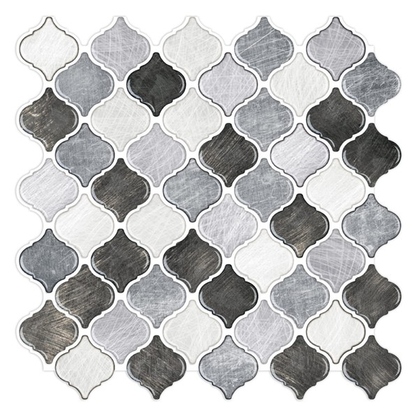 STICKGOO 10-Sheet Arabesque Tile Peel & Stick Backsplash, 12”X12” Gray