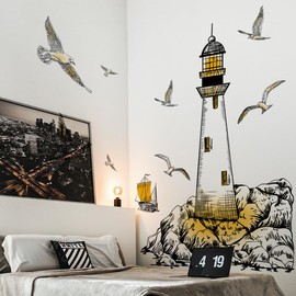 Runtoo Lighthouse Wall Decal Nautical Seagull Wall Stickers for Living Room Kids Bedroom Baby Nursery Decor