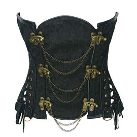 bslingerie® Gothic Punk Heavy Duty Brown Faux Leather Steel Boned Underbust Corset (L, Black)