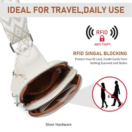 DIOMO Anti Theft Small Sling Bag for Women Cross Body Bag Trendy, RFID Fanny Packs Vegan Leather for Women Travel Belt Purse (Beige-Silver Zipper)
