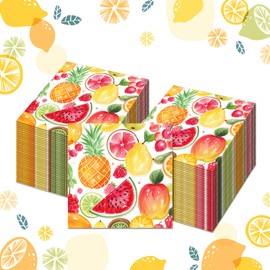 100pcs Fruit Paper Napkins – Fruits Design with Watermelon, Strawberry, Lemon & Fruits, Fruit Disposable Lunch Dinner Tableware for Wedding, Birthday Party, Baby Shower, Bridal Shower, Garden Picnic