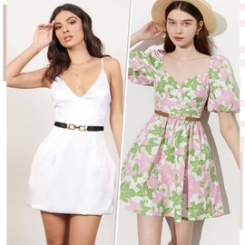 WERFORU Women's Thin Elastic Belt for Dresses, Thin Retro Stretch Waist Belt with Golden Buckle, C-Black+Brown+Beige