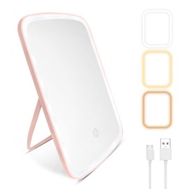 LED makeup mirror with lights, lighted led mirror 3 Colors, reachargeable travel mirror with light 68 Leds. led mirror,makeup mirror Gifts for Girl/Women.