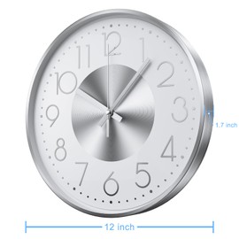 October Elf Modern Wall Clock Silent Non-TickingSimple Style Large Number Display Analog Round Metal Wall Clocks Decorative for Office Bedroom Kitchen Living Room Home Decor 30cm