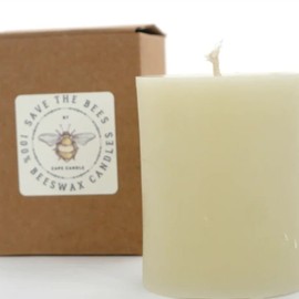 100% Beeswax 3X4 Pillar Candle Save The Bees by CAPE CANDLE (Ivory)