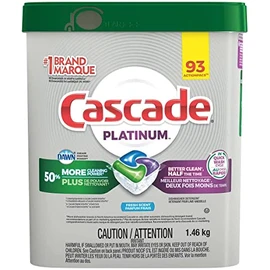 Cascade Platinum ActionPacs Dishwasher Detergent with Dawn, Fresh Scent - 92 Count with 10pct bonus 102 packs