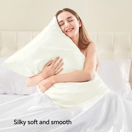 BEDELITE Satin Pillowcase with Zipper 2 Pack, Ivory Pillow Cases Standard Size, Super Soft and Cooling Similar to Silk Pillow Cases, Gift for Women Men(20x26 Inches)