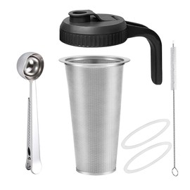 AZANU 6pcs Set Cold Brew Mason Jar Coffee Maker Accessories，32oz Wide Mouth Mason Jar Replacement Include 304 Stainless Steel Filter and Coffee Scoop，Flip Cap Lid for Brewed Coffee，Snarky Tea (Grey)