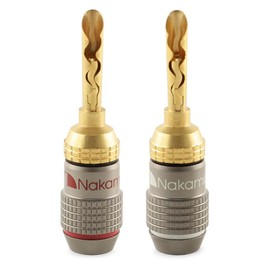 Nakamichi FanLock Excel Series 24k Gold Plated BFA Banana Plug 10 AWG - 18 AWG Gauge Size 4mm for Speakers Amplifier Hi-Fi Stereo Home Theatre Radio Audio Wire Cable Quick Connector, 2 Pcs (1-Pair)