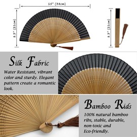 OMyTea Folding Hand Fan for Women - Foldable Chinese Japanese Vintage Bamboo Silk Fan - for Hot Flash, Church, EDM, Music Festival, Party, Dance, Performance, Decoration, Gift (Sexy Bamboo)