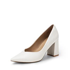 DREAM PAIRS Women’s High Chunky Closed Toe Block Heels Pointed Toe Wedding Party Elegant Slip On Pumps Shoes,Size 9.5,White/PU,SDPU2229W