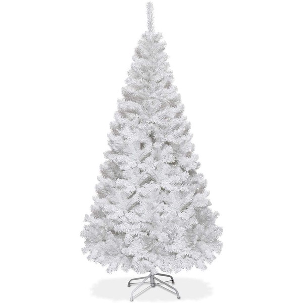 Goplus 5ft White Christmas Tree, Unlit Artificial Christmas Pine Tree with 350 PVC Branch Tips, Foldable Metal Stand, Indoor Xmas Full Tree for Office Home Store Party Holiday Decor