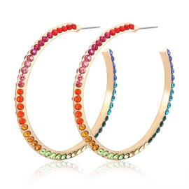 Hoop Earrings for Women Rainbow Rhinestone Pave Hoop Earrings Statement Multi CZ Earrings hoop (color)