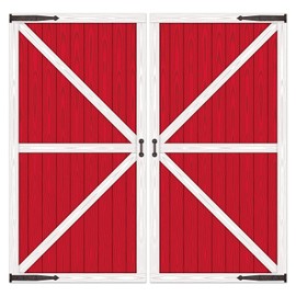 Beistle 2 Piece Printed Plastic Barn Door Decorations Farm Party Backdrop Photography Props for Western Theme Décor, 64" x 32.5", Red/White/Black
