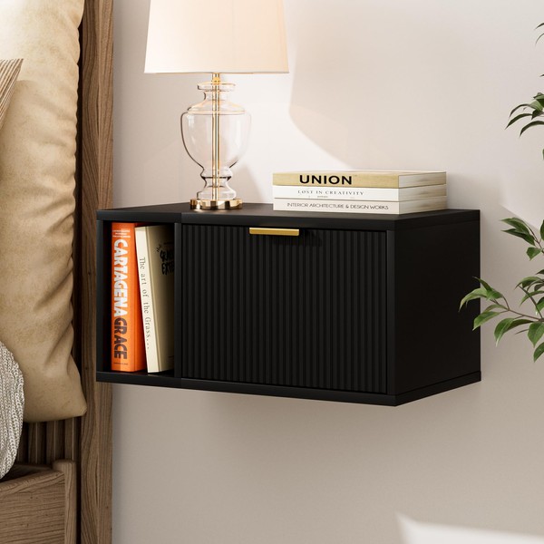 Masupu Floating Nightstand, Wall Mounted Floating Bedside Table with Storage