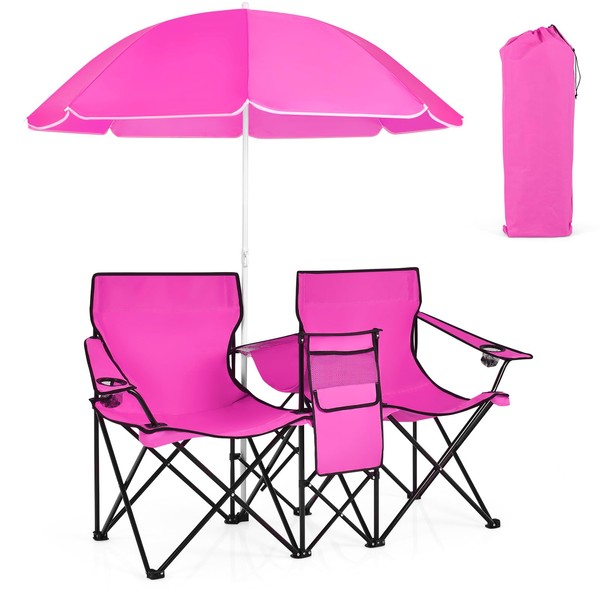 Giantex Double Camping Chair with Umbrella - Folding Picnic Loveseat