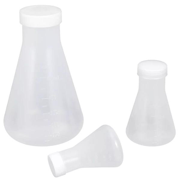 None 3 Pcs Plastic Erlenmeyer Flask with Stopper Lab Graduated