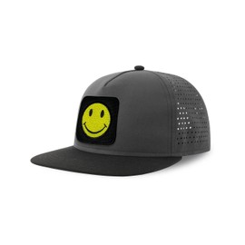Forge Bros Happy Emoji Streetwear Hat with Flat Visor Embroidered Patch Graphite Grey