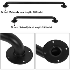 Purife 36 Inch Black No-Slip Pipe Hand Rails for Indoor Stairs, Metal Staircase Handrails- Industrial Wall Mount Handrail, Outdoor Deck Rail, Iron Banister, Safety Grab Bar for Elderly & Kids