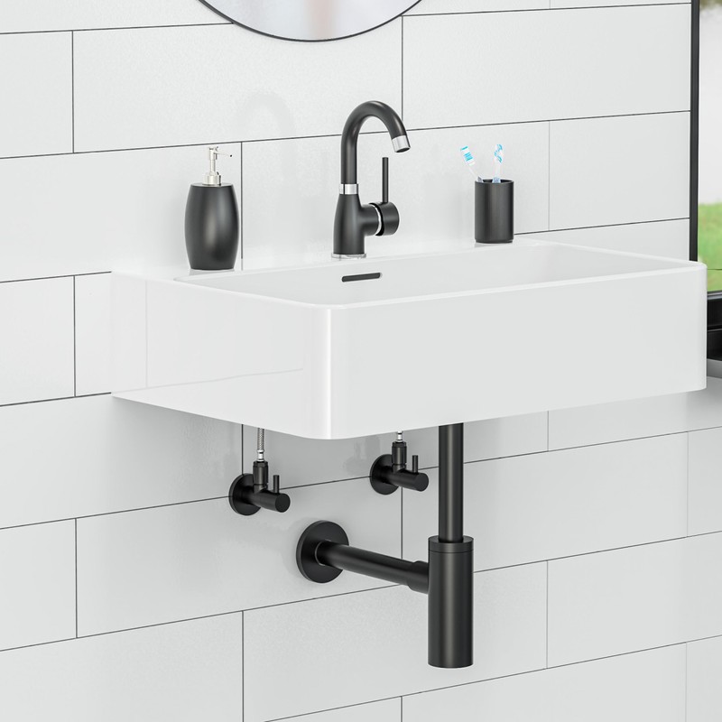 KIRCHHOFF Design Siphon, Matt Black Drain, Drain Fitting for Sink