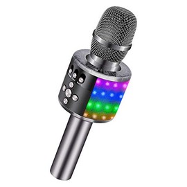 BONAOK Wireless Bluetooth Karaoke Microphone with Controllable LED Lights, 4-in-1 Portable Handheld Mic Speaker for All Smartphones, Birthday for Kids Adults All Age Q78(Space Gray)