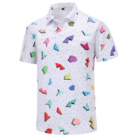 Fiogcve Men's Retro High Neck Golf Polo Shirt, Large, 80s Color