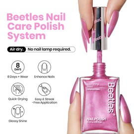 Beetles 1Pcs 15ml Sakura Pink Pearl Nail Polish, Quick Dry Nail Polish, Sakura Twilight Nail Polish Fast Drying & Long Lasting Nail Polish Shimmer Art Effect for Nail Salon DIY at Home