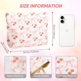 Ksriylm Cute Cherry Makeup Pouch for Women Small Make Up Bag for Purse Zipper Initial Makeup Cosmetic Bags Pouches for Purse Aesthetic Travel Toiletry Bags, Pink Cherries Bows