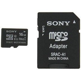 Sony SR-16UY2A MicroSDHC Card, 16GB Class 10, UHS-I Compatible, SD Card Adapter Included