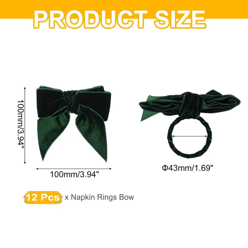 PATIKIL Napkin Rings Bow, 12 Pcs Velvet Napkin Holder Ring