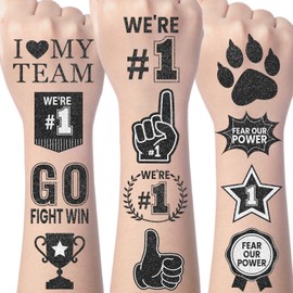 Black Team Spirit Temporary Tattoo - Gameza 138PCS Black Spirit Party Favors Supplies Decorations Glitter School Spirit Week Tattoos Stickers for Classroom Cheerleading Teams Sports Games Rewards