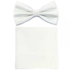 Vesuvio Napoli New formal Men's polyester pre-tied bow tie_hankie solid cream wedding prom
