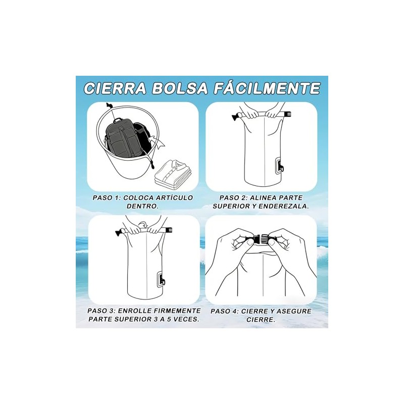 Bolsa Seca Impermeable, Dry Bag 10/15/20L, con Funda Impermeable para