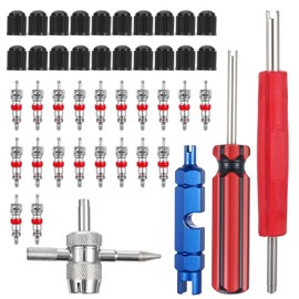 44PCS Tyre Valve Removal Tool, Spool Installation and Valve Core Tire Valves Stem Tools, 4 Way Valves Puller Tool, Stem Cover Caps for All Types of Tires