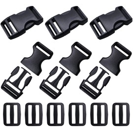 CMBBZZY 6 Sets 25mm Plastic Side Release Buckles with Tri Glide Sliders, Adjustable Slide Buckle for Backpack, Handbag, Luggage, Strap - Black