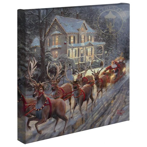 Thomas Kinkade Studios Here Comes Santa 14 x 14 Canvas