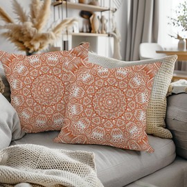 ggaimwf Moroccan Cushion Covers 45x45cm Burnt Orange Ethnic Boho Cushions Indian Style Abstract Mandala Arabesque Meditation Hippie Modern Throw Pillow Cover for Sofa Living Room Pillowcase Set of 2